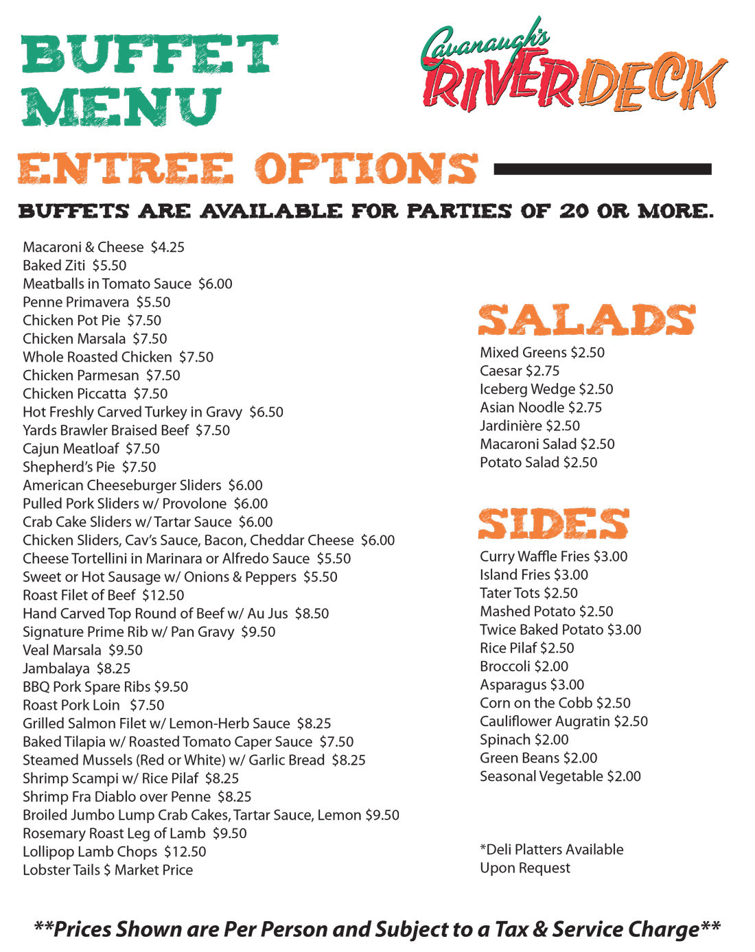 Cavanaugh's Riverdeck Buffet<br />
Menu Private Event Philadelphia